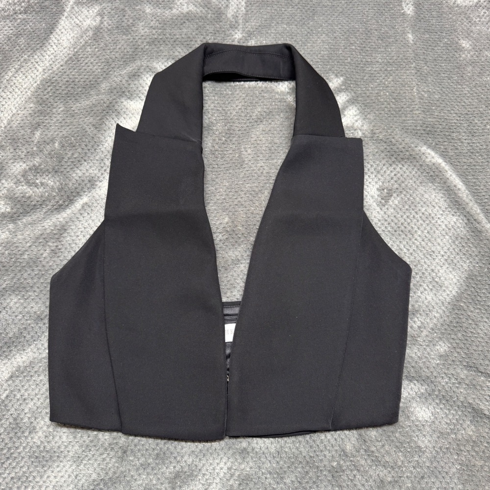 Meshki Black Halter Crop Top Plunging Tuxedo Lapel Hook Eye Closure Small